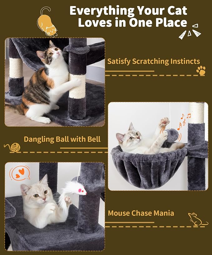 AMHANCIBLE 70 Inch Cat Tree for Large Cats, Tall Heavy Duty Kitty Playhouse - Image 6