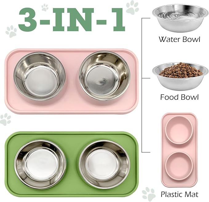 BNOSDM 2 Pcs Double Dog Food Bowls Stainless Steel Small Dog Food and Water - Image 3