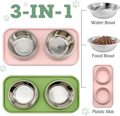 BNOSDM 2 Pcs Double Dog Food Bowls Stainless Steel Small Dog Food and Water - Image 3