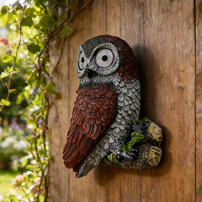 Sheaifun Owl Garden Statue Owl Solar Lights Outdoor Garden Resin Yard Outdoor - Image 3