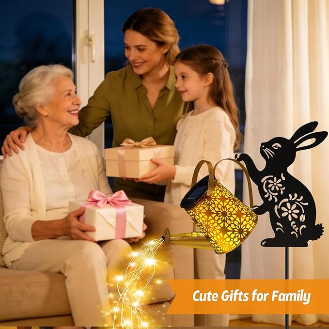 Solar Watering Can Lights, Bunny Hanging Lantern Solar Lights Outdoor, Rabbits - Image 6