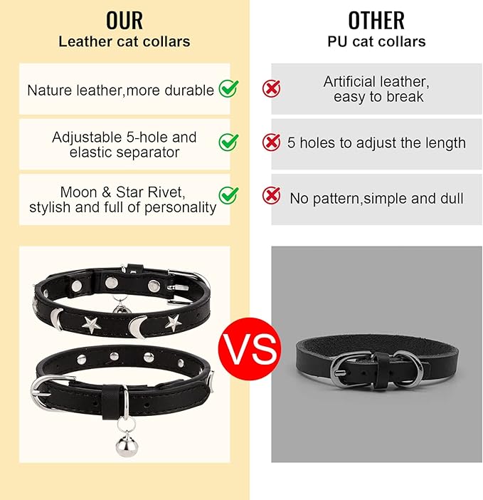 CHUKCHI Leather Cat Collars for Boy Girl Cats - Image 5