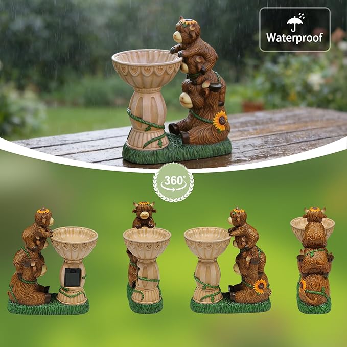 Sheaifun Solar Garden Statues Highland Cow Garden Decor Resin Highland Cow - Image 3