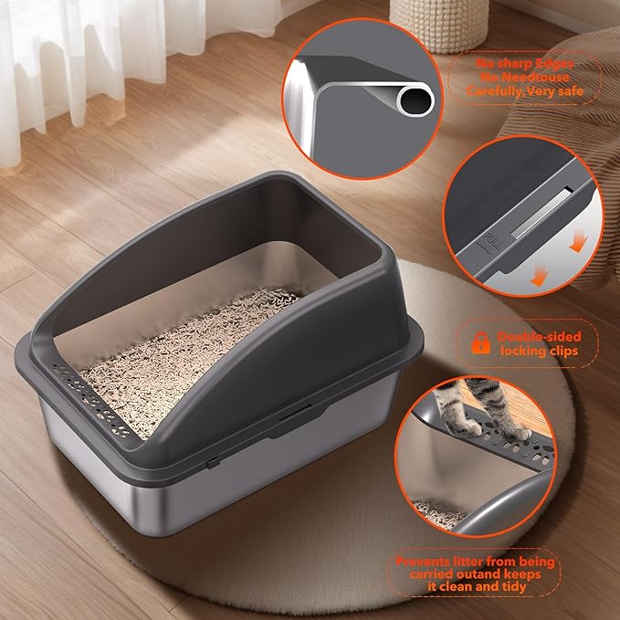 KITCATY 2PACK Stainless Steel Cat Litter Box, Never Absorbs Odors, Leak-Proof - Image 4