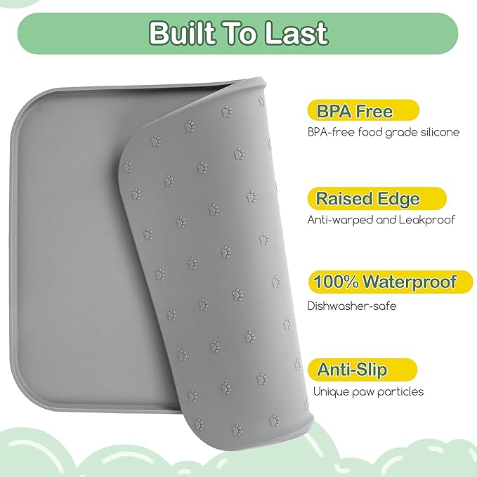100% Waterproof Silicone Pet Feeding Mat, Warped Resistant Raised Edge BPA-Free - Image 2