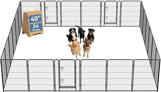 DUMOS Dog Playpen Indoor, Metal 40 Inch 24 Panels Foldable Pet Fence by DumosLifestyle