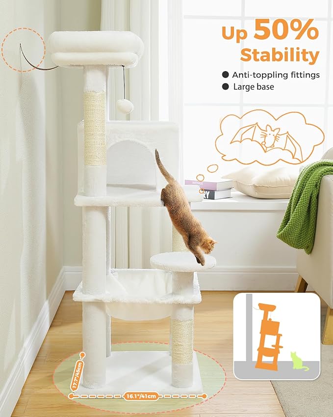 MUTTROS White Cat Tree for Indoor Cats, 45.7" Multi-Level Cat Tower - Image 3