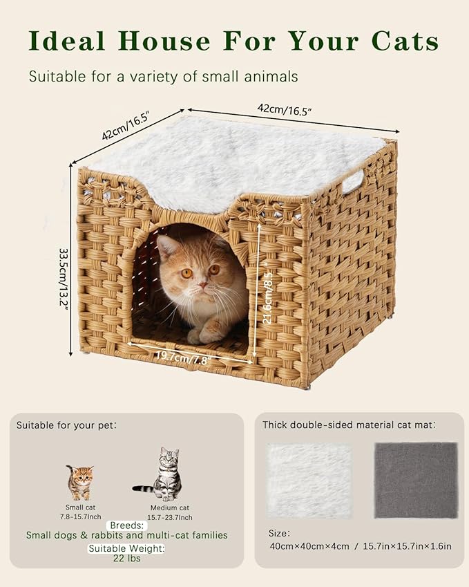 SETVSON Cat Beds Indoor Kitten House, Handwoven Rattan Cat Cave Pet Cube - Image 6