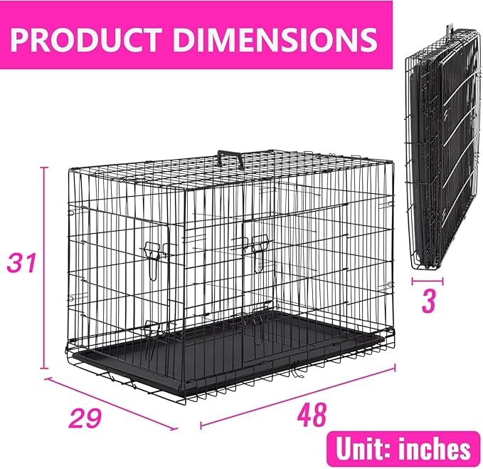 FDW Dog Crate for Large Dogs 48 Inch Folding Metal WirePet Cage Double Door - Image 7