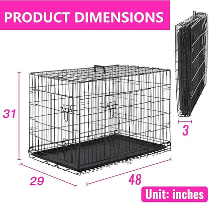FDW Dog Crate for Large Dogs 48 Inch Folding Metal WirePet Cage Double Door - Image 7