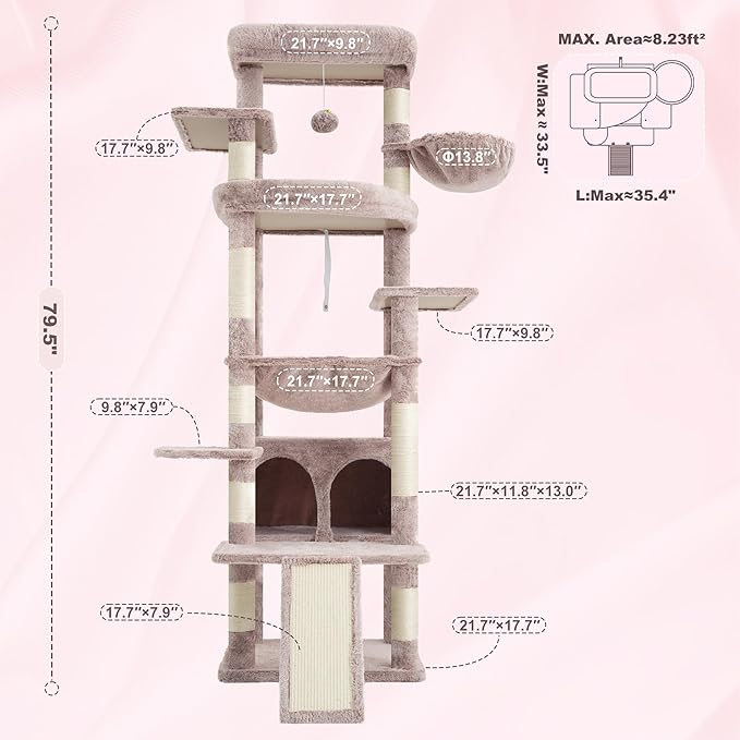 Heybly Tall Cat Tree for Large Cat, 80-inch Multi-Level Cat Tower for Indoor - Image 5