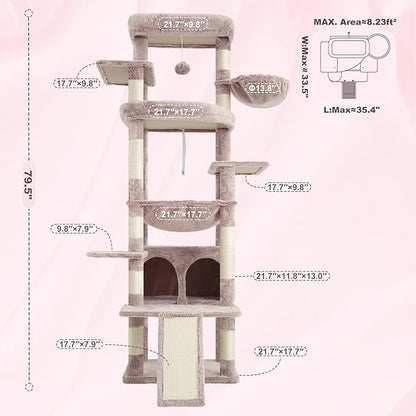 Heybly Tall Cat Tree for Large Cat, 80-inch Multi-Level Cat Tower for Indoor - Image 5