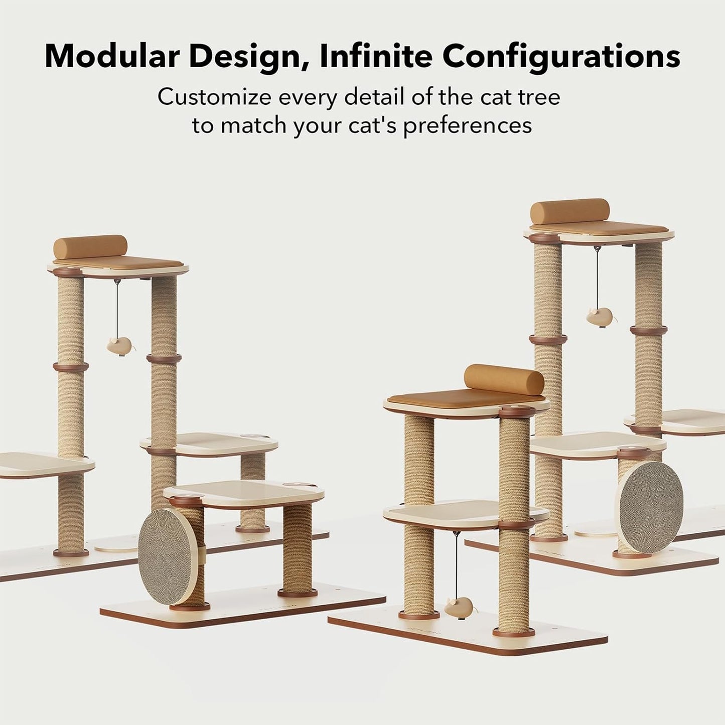 PETLIBRO Infinity Cat Tree Tower for Indoor Cats, Modular Design with Cat Bed, Toy, Felt Pads, Sisal Scratching Posts, 2-Second Setup, Sturdy Multi-Level Activity Center Cat Condo for Any Room