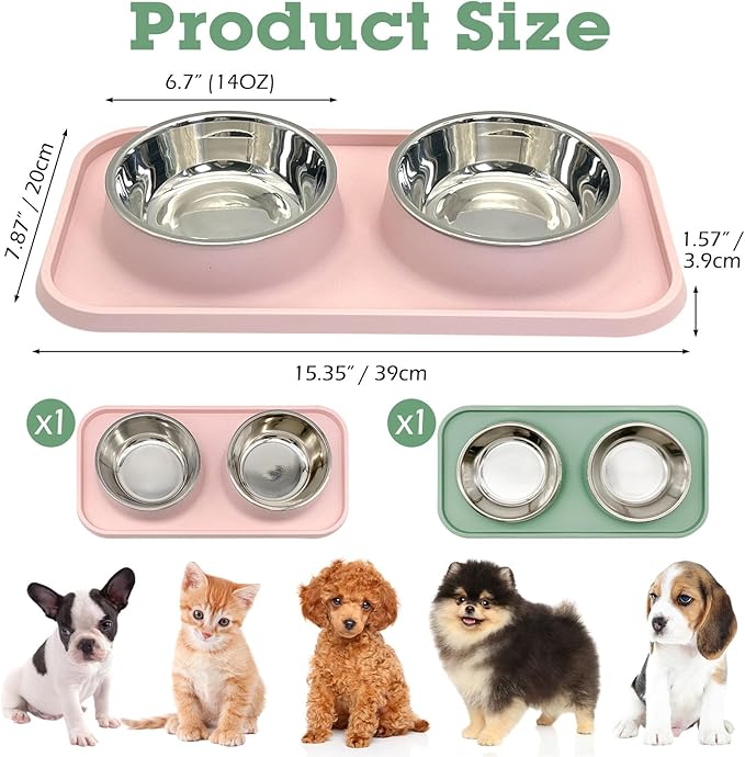 BNOSDM 2 Pcs Double Dog Food Bowls, Stainless Steel Small Dog Food and Water - Image 6