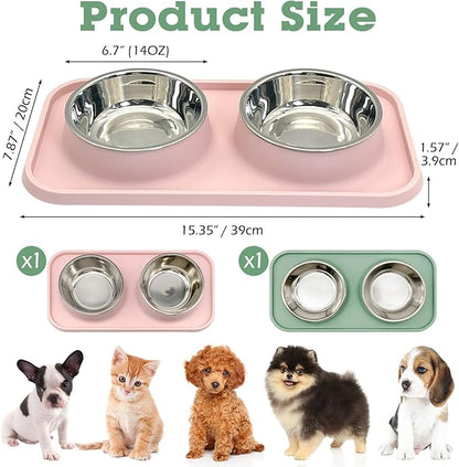 BNOSDM 2 Pcs Double Dog Food Bowls, Stainless Steel Small Dog Food and Water - Image 6