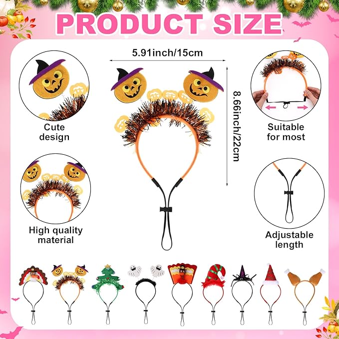 Huhumy 9 Set Christmas Dog Costume Christmas Thanksgiving Holiday Pet Headband - Image 2