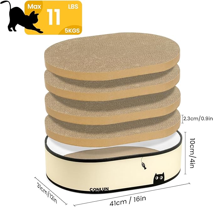 Conlun Cat Scratcher Box with 4 Cat Scratching Board Reversible Cat Scratch Pad - Image 8