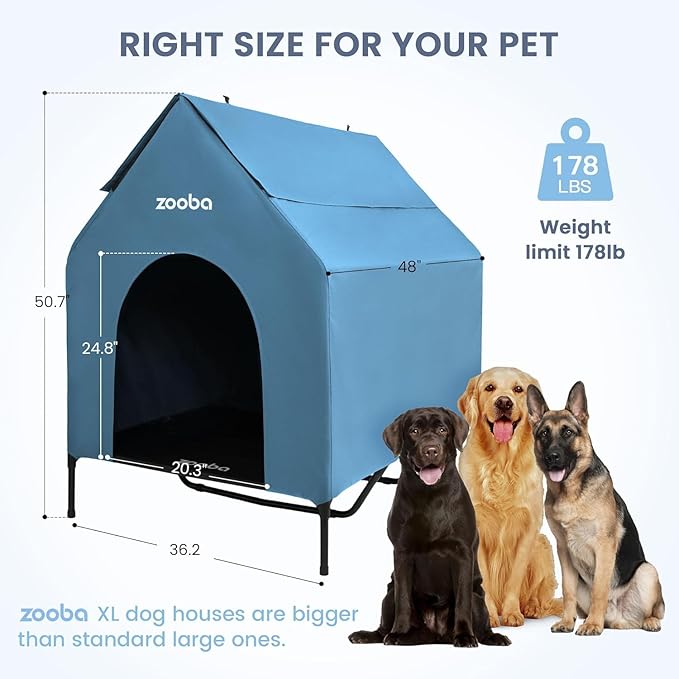 Zooba 48" XL Outdoor Dog House – Weatherproof Elevated Pet Shelter, Breathable - Image 4