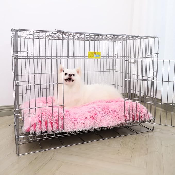 Vonabem Medium Dog Bed Crate Pad 30 inch, Washable Pink Plush Soft Puppy Beds - Image 4