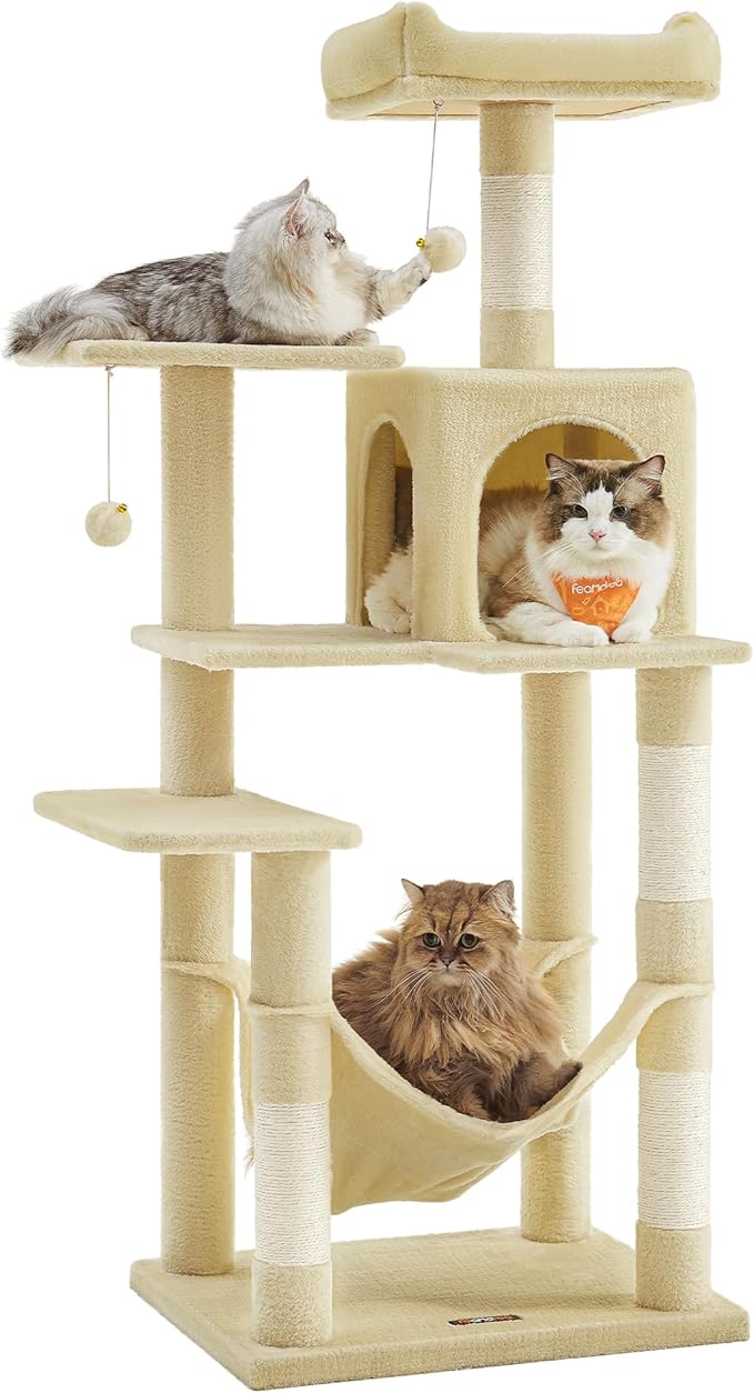 Feandrea Cat Tree, 54.2-Inch Cat Tower, Plush Multi-Level Condo by FeandreabySONGMICSHOME