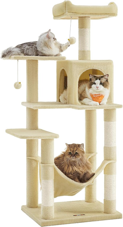 Feandrea Cat Tree, 54.2-Inch Cat Tower, Plush Multi-Level Condo by FeandreabySONGMICSHOME