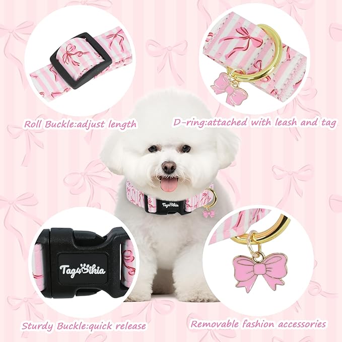 Dog Collar with Bows Patterns, Spring Summer Collection Pink Dog Collar with - Image 2
