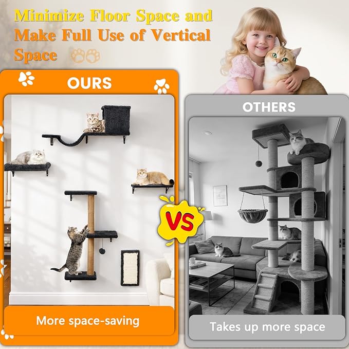 5-in-1 Cat Wall Shelves for Indoor Cats, Wall Mounted Cat Furniture - Image 4