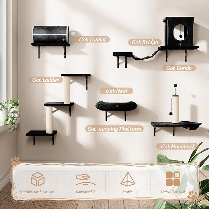 NUNU LAB 7-in-1 Cat Wall Shelves, Wall Mounted Cat Climber Set, Cat Furniture - Image 2