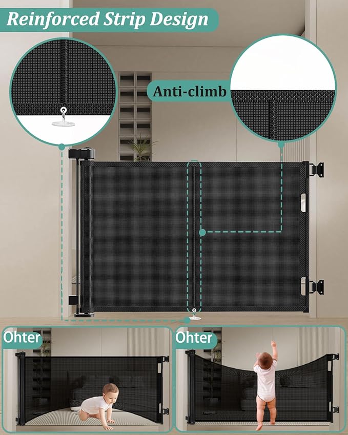 Miumoon 59 inch Retractable Baby Gates 34 inch Tall, Retractable Gate - Image 2