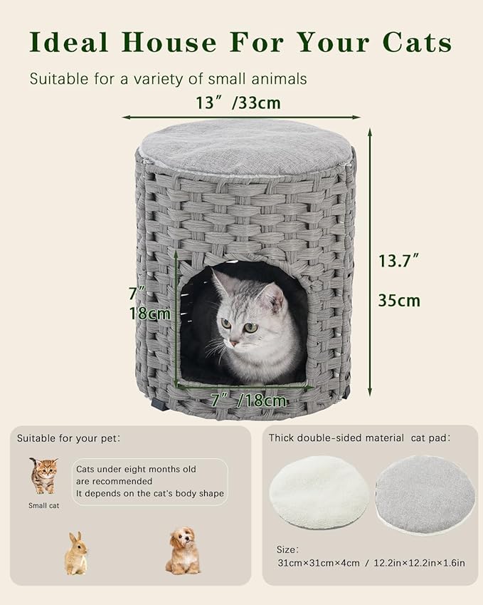 SETVSON Cat House for Indoor Cat, Small Cat Houses Handwoven PE Rattan Kitten - Image 5