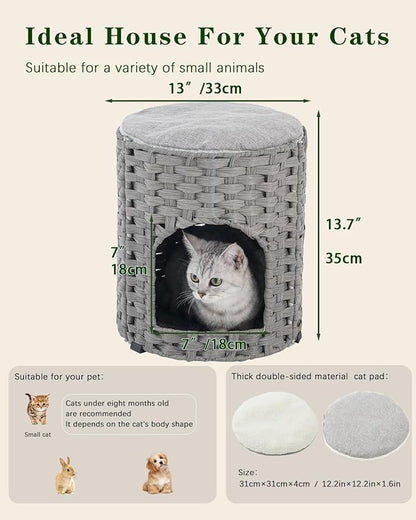 SETVSON Cat House for Indoor Cat, Small Cat Houses Handwoven PE Rattan Kitten - Image 5