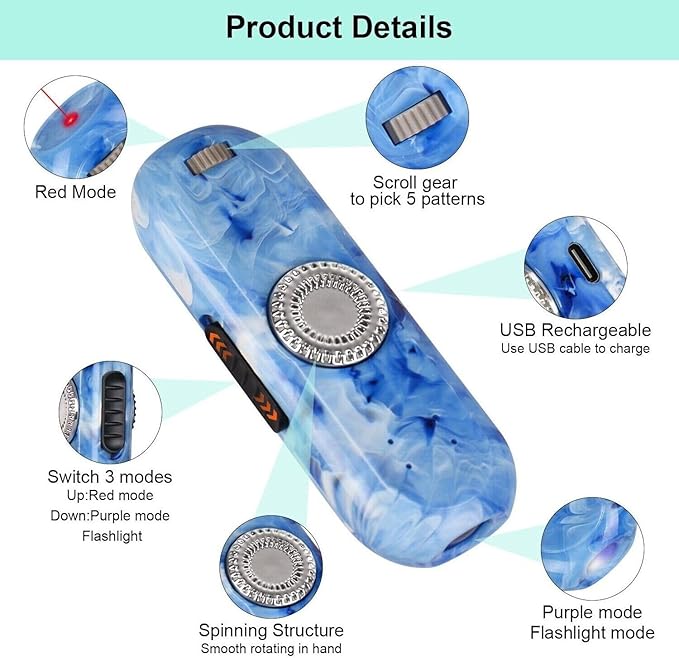 TBTeek Cat Toy, Finger Rotatable, 3 Modes, 5 Fun Patterns, Rechargeable - Image 7