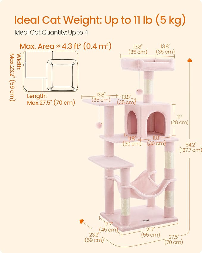 Feandrea Cat Tree, 54.2-Inch Cat Tower, Plush Multi-Level Condo - Image 5