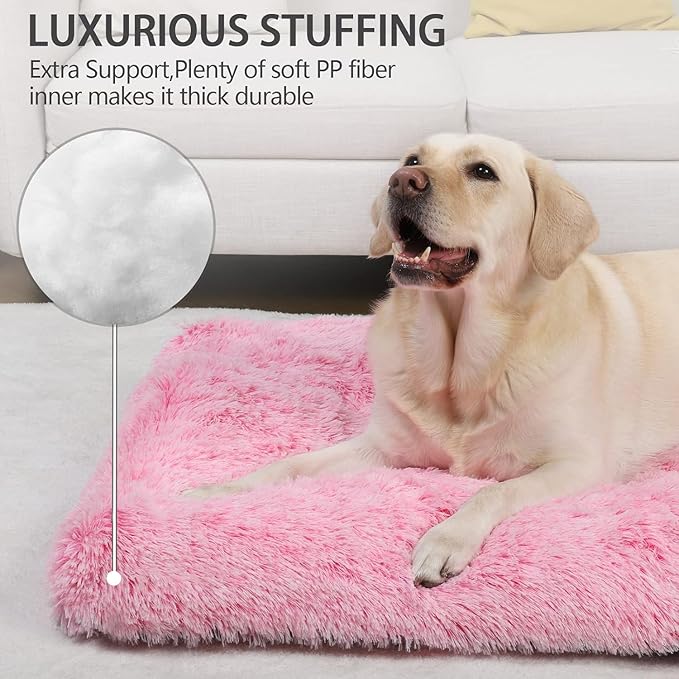 Vonabem XL Dog Bed Large Crate Pad, Washable Pink Pet Beds, Deluxe Plush Soft - Image 3