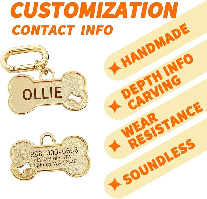 Dogs ID Tags Personalized Front and Back Engraving Brass Bone Shape Small.. - Image 4
