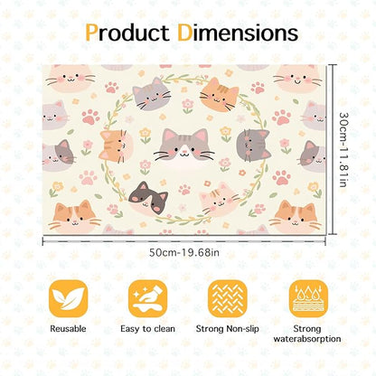 HOMETITUTE Cat Feedings Mats 20x12 inch Beige Cat Print Pet Bowl Placemat Non - Image 6