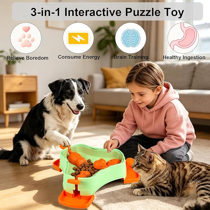 Dog Cat Treat Dispenser Slow Feeder Toy, 3-in-1 Interactive Dog Puzzle Press - Image 3