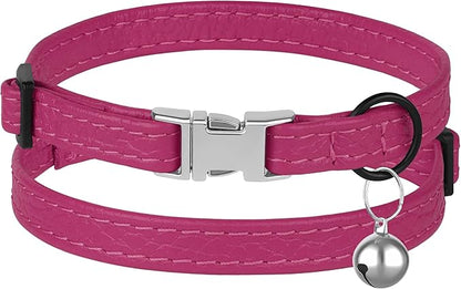 Leather Cat Collar with Buckle and Removable Bell - Image 2