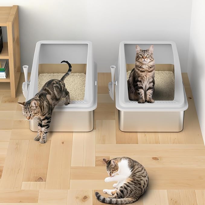 2 Pack Stainless Steel Litter Box | XL Enclosed Cat Litter Boxes - Image 8