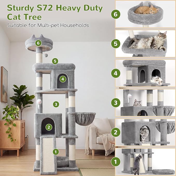 Globlazer Heavy Duty Cat Trees for Large Cats, Sturdy 72in Maine Coon Cat Tree - Image 2