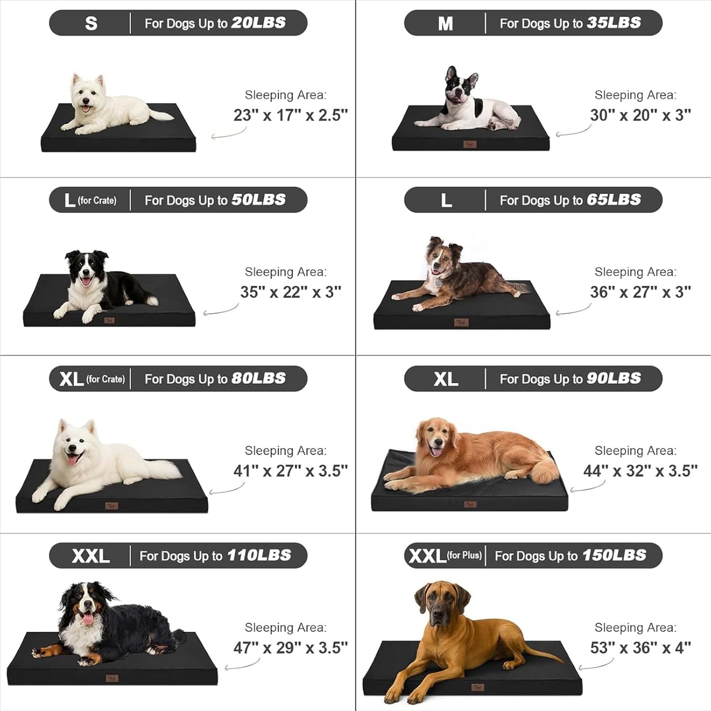 Outdoor Dog Bed for Small Dogs, Waterproof Dog Crate Bed for Small Dogs, Orthopedic Egg Crate Foam Puppy Beds with Washable and Removable Oxford Cover, Black