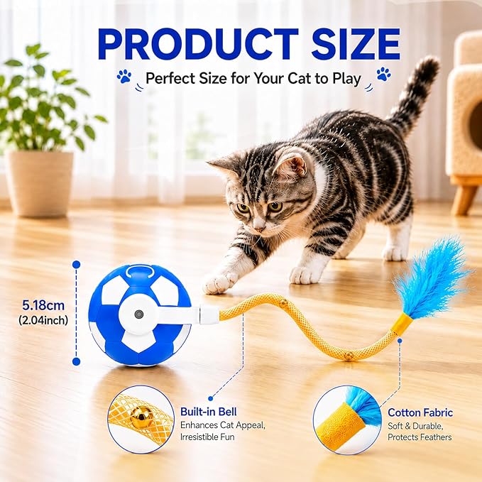 Interactive Cat Toys with Feather Tail, 3 in 1 Automatic Moving Cat Ball - Image 2