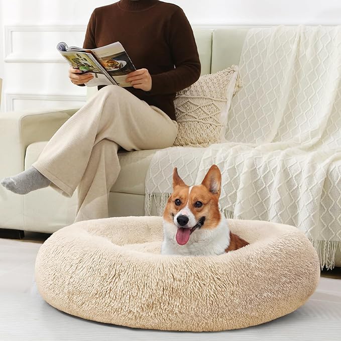 JOLLYVOGUE Dog Bed, Calming Anti-Anxiety Large Dog Bed, Fluffy Donut Cushion - Image 7