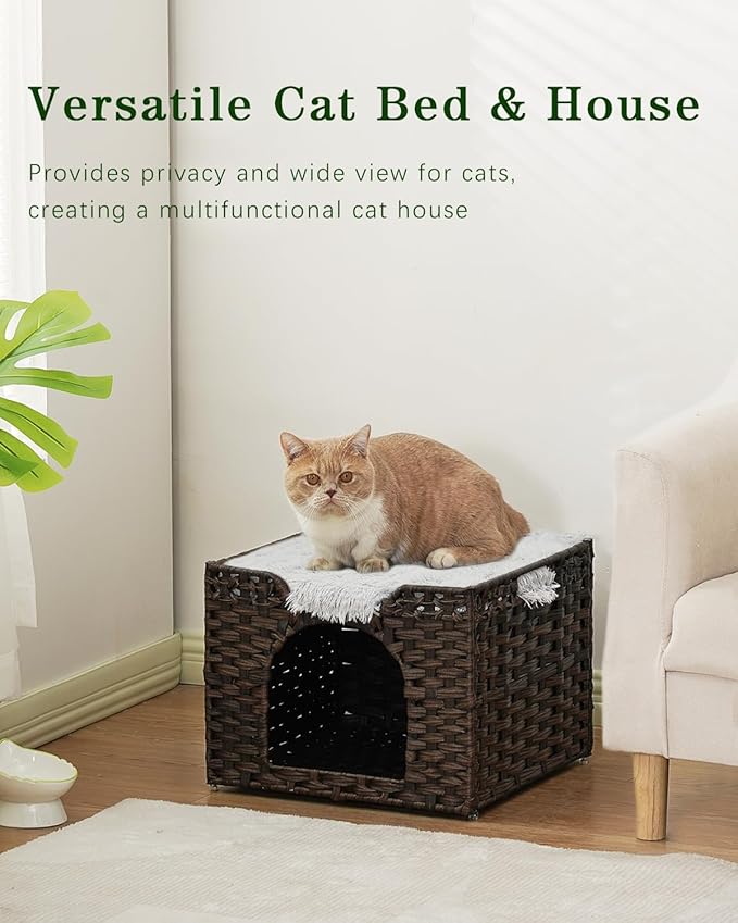 SETVSON Cat Beds Indoor Kitten House, Handwoven Rattan Cat Cave Pet Cube - Image 7