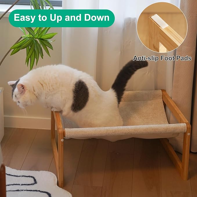 kiplant Large Cat Hammock Bed, Bamboo Wood Elevated Pet Hammock - Image 4