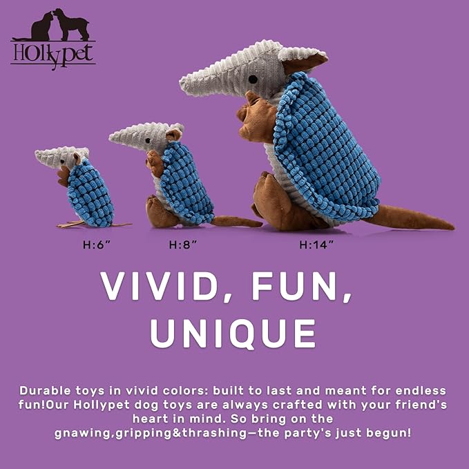 Hollypet Plush Dog Squeaky Toy Stuffed Armadillo Animal Pet Puppy Chew Toys - Image 2