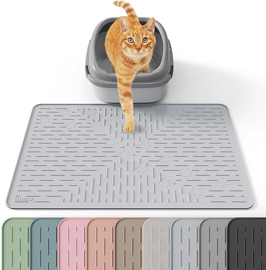OHMO Cat Litter Mat Trapping Mat Premium Silicone Rubber 23.5x16 Ash Grey by OHMO