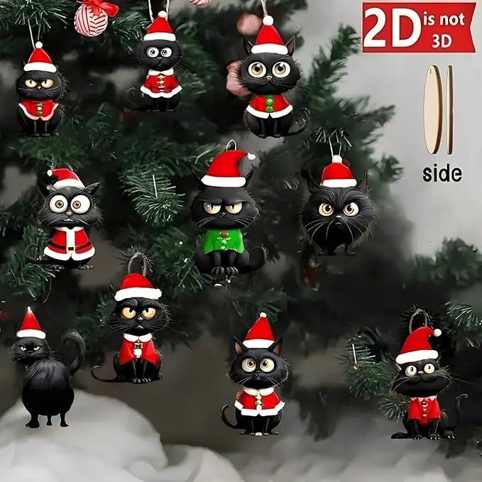 10 Pcs Christmas Hanging Ornaments Set Christmas Tree Decorations Cute Black - Image 6
