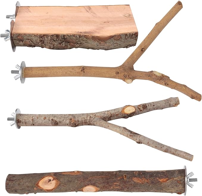 4-Pack Natural Wood Bird Perch Stand by Unknown
