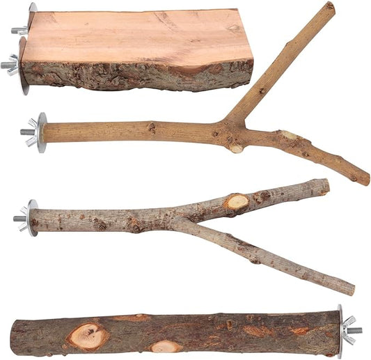 4-Pack Natural Wood Bird Perch Stand by Unknown